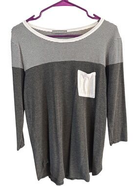 Loveappella Black & White Striped Neckline Tee